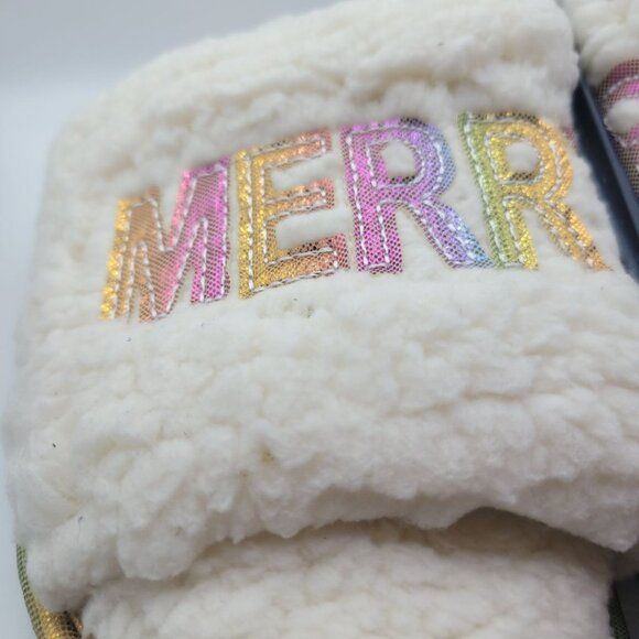 Slippers Merry Bright Sherpa Memory Foam Pink Rainbow Womens M 7 8 New Slide - Picture 4 of 8
